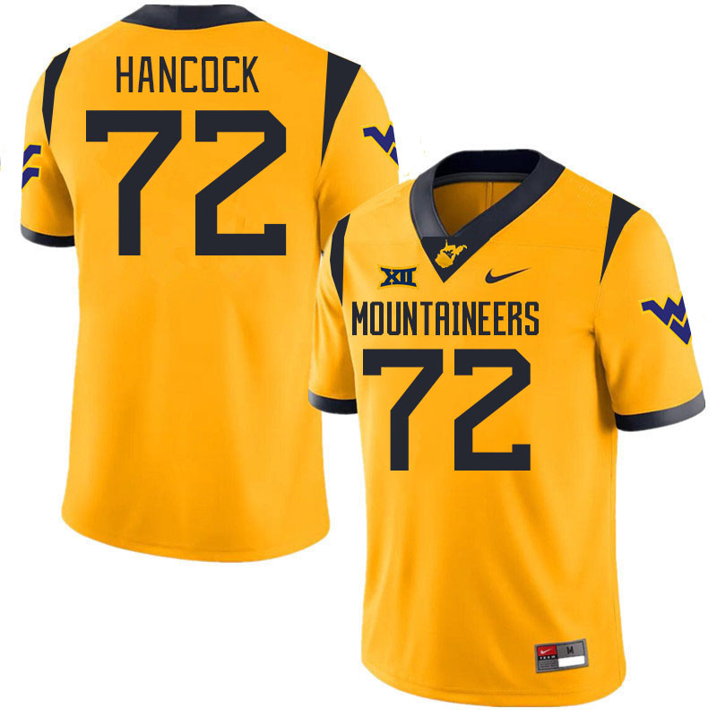 #72 Wesley Hancock West Virginia Mountaineers College 2024 New Uniforms Football Jerseys Stitched Sale-Gold